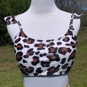 Cute Ruffle Strap Leopard Print Swim Bikini Top Size Medium Cheetah Animal Print